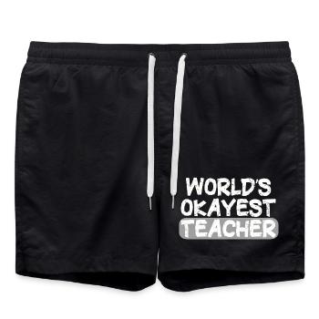 World's Okayest Teacher Statement - Swim Trunks - black - Front - AI Model Male 185 light (185cm)