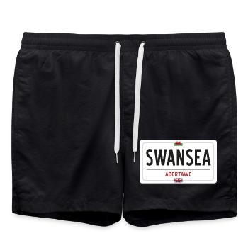 Swansea town sign - Swim Trunks - black - Front - AI Model Male 185 light (185cm)