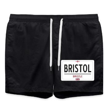 Ortsschild von Bristol - Badeshorts - Schwarz - Vorne - AI Model Male 185 light (185cm)