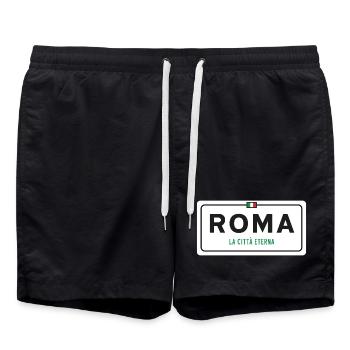Rome Place Name Sign - Swim Trunks - black - Front - AI Model Male 185 light (185cm)