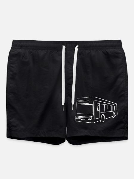 Bus Line Drawing - Swim Trunks - black