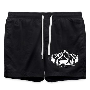 Cerf majestueux avec scène de montagne et de forêt - Short de bain - noir - Devant - AI Model Male 185 light (185cm)