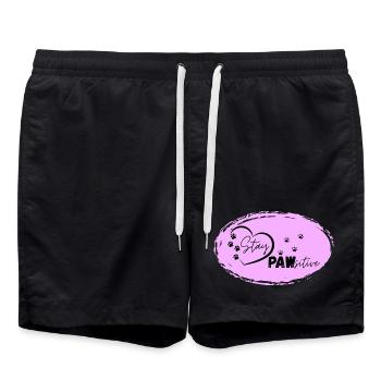Hundeherz Motiv mit Pfotenspuren, Stay Pawsitive, - Badeshorts - Schwarz - Vorne - AI Model Male 185 light (185cm)