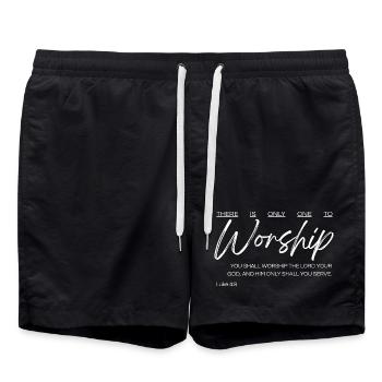 Il n’y a qu’un seul à adorer - Luc 4:8 - Short de bain - noir - Devant - AI Model Male 185 light (185cm)