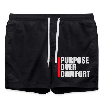 Purpose Over Comfort Motivation Mindset Growth - Swim Trunks - black - Front - AI Model Male 185 light (185cm)