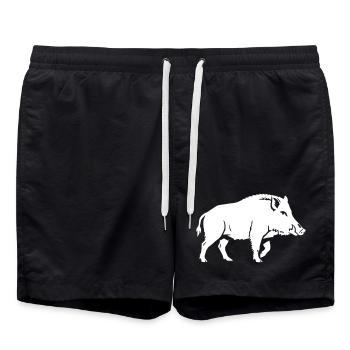 Wild Boar Silhouette Shadow Clean Vector - Swim Trunks - black - Front - AI Model Male 185 light (185cm)
