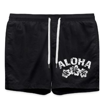 Imprimé vintage d’hibiscus Aloha - Short de bain - noir - Devant - AI Model Male 185 light (185cm)