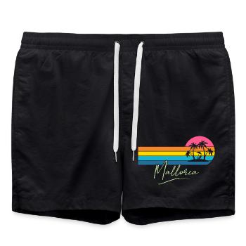 Mallorca Palmen Sunset Retro - Badeshorts - Schwarz - Vorne - AI Model Male 185 light (185cm)