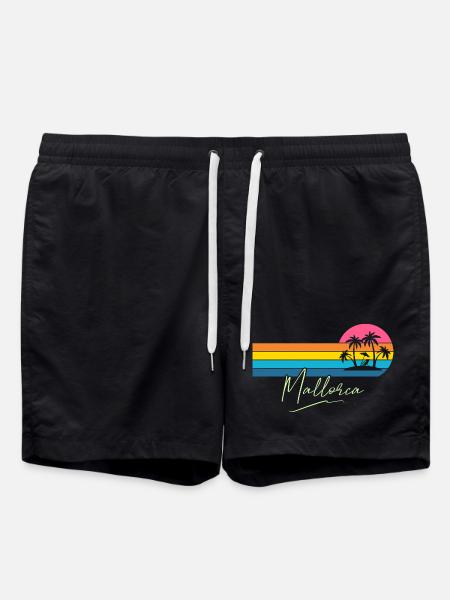 Mallorca Palm Trees Sunset Retro - Swim Trunks - black