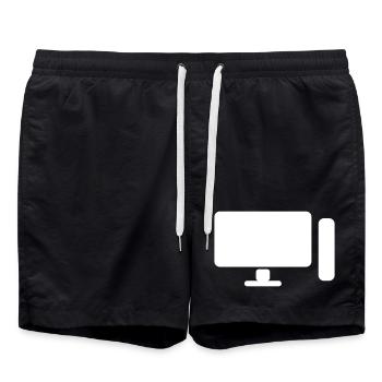 Minimal PC Setup Icon – Gamer Design - Badeshorts - Schwarz - Vorne - AI Model Male 185 light (185cm)