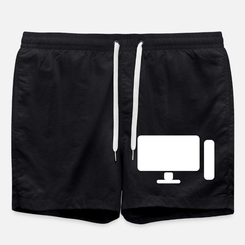 Minimal PC Setup Icon – Gamer Design - Swim Trunks - black