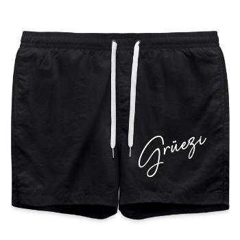 Grüezi - Hopp Schwiiz - Schweiz - Switzerland - Swim Trunks - black - Front - AI Model Male 185 light (185cm)