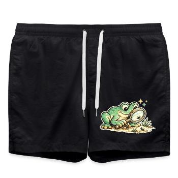 Frog with magnifying glass in search of clues - Swim Trunks - black - Front - AI Model Male 185 light (185cm)