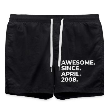 Awesome since April 2008 | Birthday | Gift - Swim Trunks - black - Front - AI Model Male 185 light (185cm)