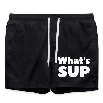 What's SUP Stand Up Paddling Pun - Swim Trunks - black - Front - AI Model Male 185 light (185cm)