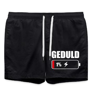 Geduld 1% – Lustiger Spruch Akku Design - Badeshorts - Schwarz - Vorne - AI Model Male 185 light (185cm)