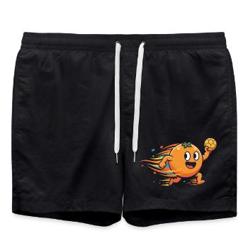 Motif drôle de dessin animé orange de handball - Short de bain - noir - Devant - AI Model Male 185 light (185cm)