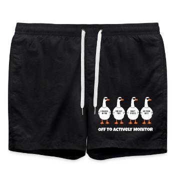 Four funny ducks in single file - Swim Trunks - black - Front - AI Model Male 185 light (185cm)