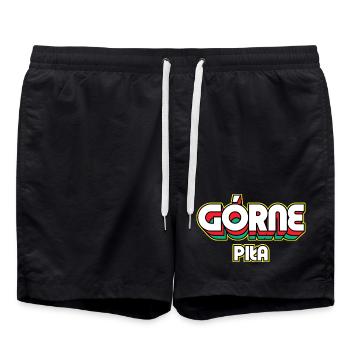 Górne Piła. Retro District Name - Swim Trunks - black - Front - AI Model Male 185 light (185cm)