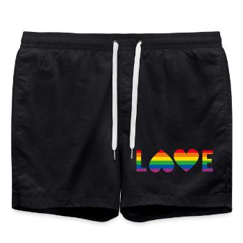 Drapeau arc-en-ciel des cœurs d’amour LGBTQIA+ - Short de bain - noir - Devant - AI Model Male 185 light (185cm)