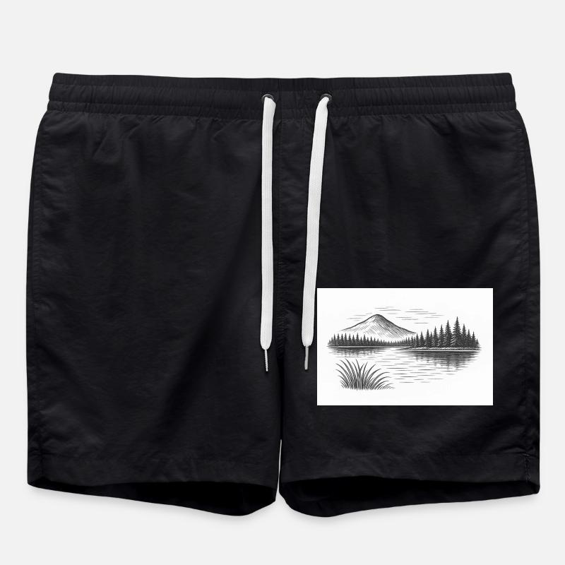 Bergpanorama hinter See - Badeshorts - Schwarz