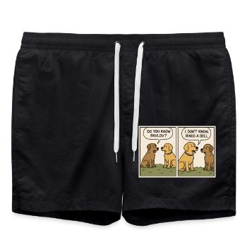 “Rings a Bell” – Funny Pavlov Dog Comic T-Shirt - Badeshorts - Schwarz - Vorne - AI Model Male 185 light (185cm)
