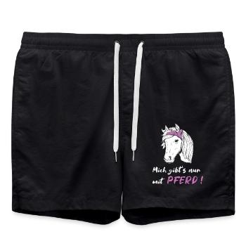 Mich gibts nur mit Pferd Mädchen Reiten Geschenk - Badeshorts - Schwarz - Vorne - AI Model Male 185 light (185cm)