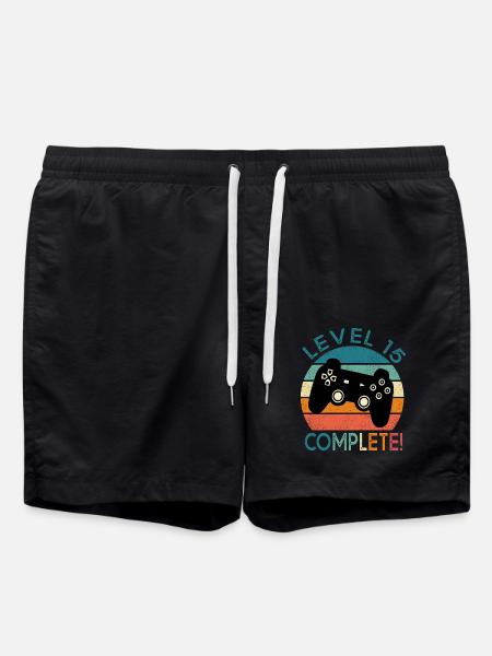 Geburtstag 15 Jahre gamer level 15 geschenk 15 jahre - Badeshorts - Schwarz