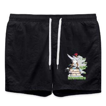 Lustige Sprüche Literatur Bücher Schreiben Huhn - Badeshorts - Schwarz - Vorne - AI Model Male 185 light (185cm)