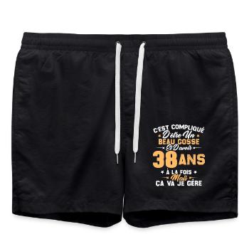 Cadeau d'anniversaire Beau gosse et d'avoir 38 ans - Short de bain - noir - Devant - AI Model Male 185 light (185cm)