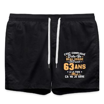 Cadeau d'anniversaire Beau gosse et d'avoir 63 ans - Short de bain - noir - Devant - AI Model Male 185 light (185cm)