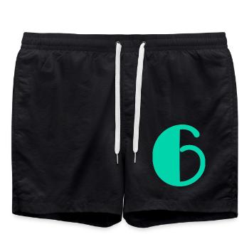 6. 6 JAHRE. 6-jähriges Jubiläum. GEBURTSTAG 6 JAHRE - Badeshorts - Schwarz - Vorne - AI Model Male 185 light (185cm)