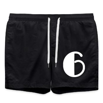6. 6 JAHRE. 6-jähriges Jubiläum. GEBURTSTAG 6 JAHRE - Badeshorts - Schwarz - Vorne - AI Model Male 185 light (185cm)
