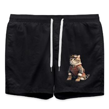 Cat Retro Pilot - Swim Trunks - black - Front - AI Model Male 185 light (185cm)