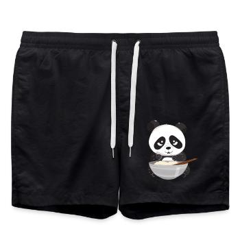 Panda aux baguettes et riz, asiatique - Short de bain - noir - Devant - AI Model Male 185 light (185cm)