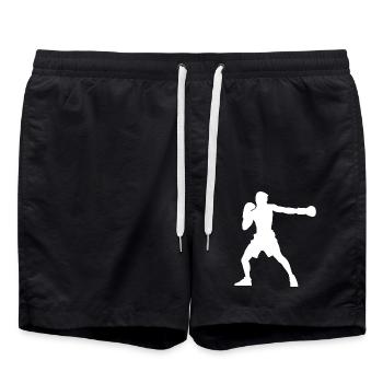 Boxer-Silhouette, Lebendiges Boxsport-Design - Badeshorts - Schwarz - Vorne - AI Model Male 185 light (185cm)