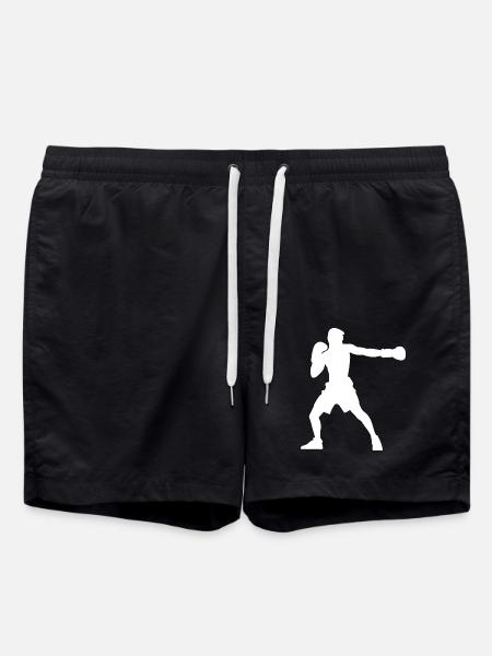 Boxer silhouette, vivid boxing design - Swim Trunks - black