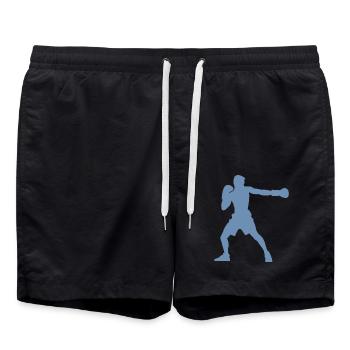 Boxer-Silhouette, Lebendiges Boxsport-Design - Badeshorts - Schwarz - Vorne - AI Model Male 185 light (185cm)