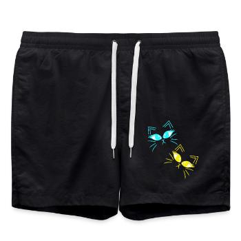 Cat Cats Kitten Cat Face 80s 90s - Swim Trunks - black - Front - AI Model Male 185 light (185cm)