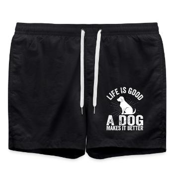 Das Leben ist lustig gut Ein Hund macht es besser Hundeliebhaber - Badeshorts - Schwarz - Vorne - AI Model Male 185 light (185cm)