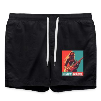 Heavy Mädel, Frau mit E-Gitarre - Badeshorts - Schwarz - Vorne - AI Model Male 185 light (185cm)