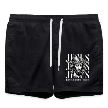 Jesus - Believe: Strong faith design - Swim Trunks - black - Front - AI Model Male 185 light (185cm)