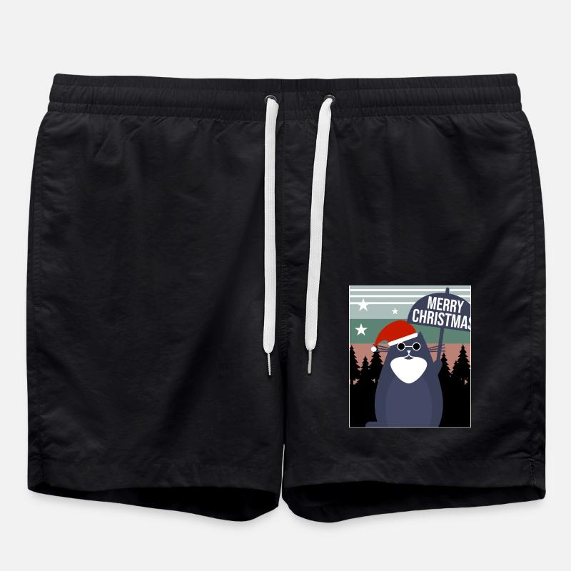 Merry Christmas Cat - Swim Trunks - black