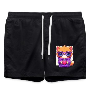 Cool Cat in Sunglasses with Heart - Swim Trunks - black - Front - AI Model Male 185 light (185cm)