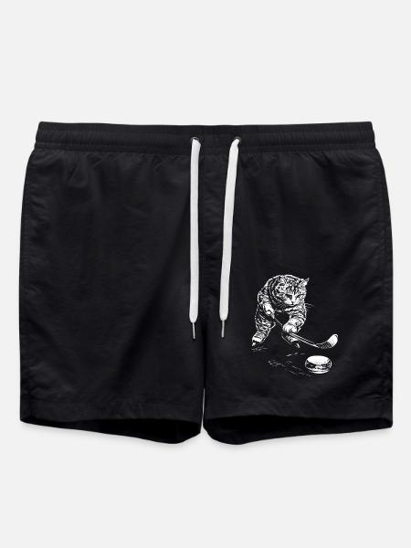 Lustige Katze Eishockey - Badeshorts - Schwarz