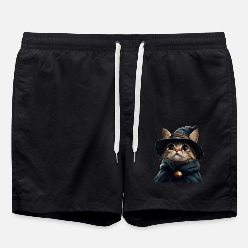 Funny kitten as a magician - Swim Trunks - black