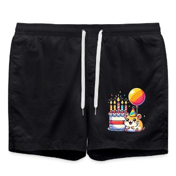 Hamster Kid Celebrating Birthday - Badeshorts - Schwarz - Vorne - AI Model Male 185 light (185cm)