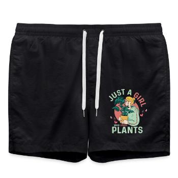 Just A Girl Who Loves Plants Botanical Gardening - Badeshorts - Schwarz - Vorne - AI Model Male 185 light (185cm)