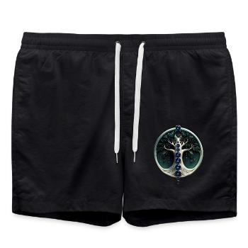 Harmonie sarcelle, arbre de vie mystique - Short de bain - noir - Devant - AI Model Male 185 light (185cm)