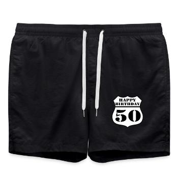 50.Geburtstag , 50 Jahre , US Happy Birthday (25) - Badeshorts - Schwarz - Vorne - AI Model Male 185 light (185cm)
